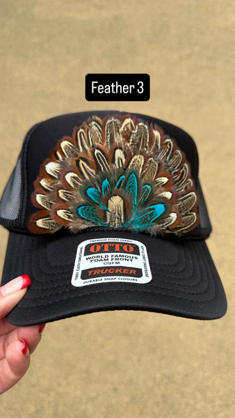 BLACK FEATHER TRUCKER HAT