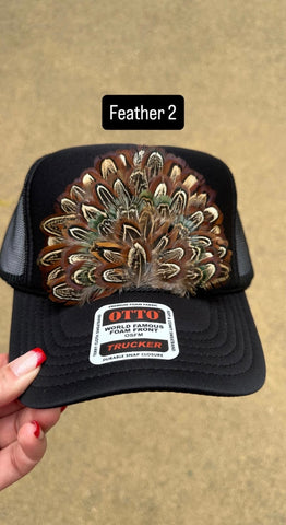 BLACK FEATHER TRUCKER HAT