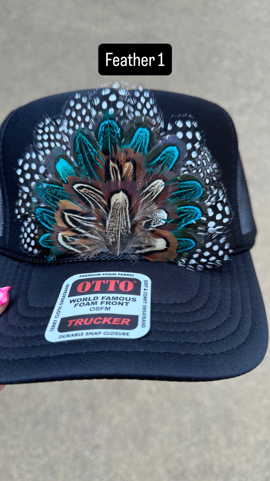 BLACK FEATHER TRUCKER HAT