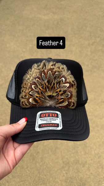 BLACK FEATHER TRUCKER HAT