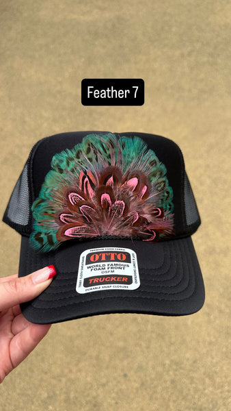 BLACK FEATHER TRUCKER HAT