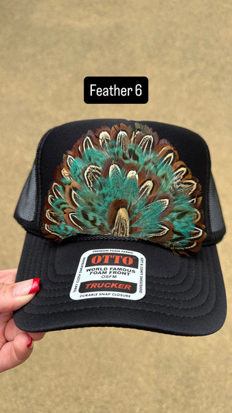 BLACK FEATHER TRUCKER HAT