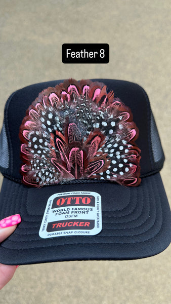 BLACK FEATHER TRUCKER HAT