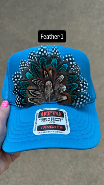 BLUE FEATHER TRUCKER HAT