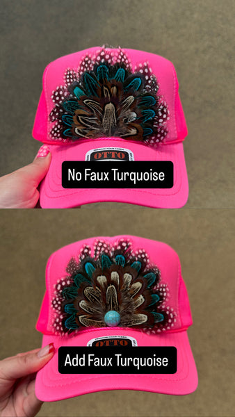 HOT PINK FEATHER TRUCKER HAT