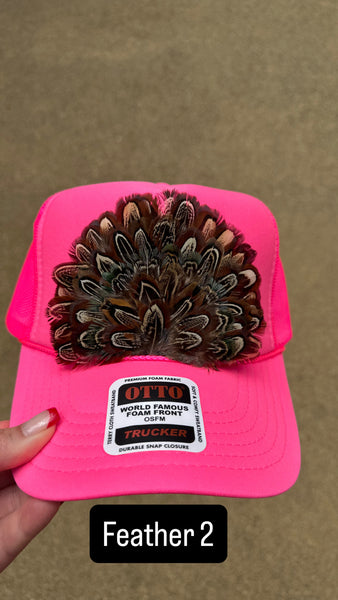 HOT PINK FEATHER TRUCKER HAT