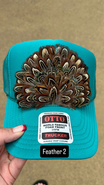 TEAL FEATHER TRUCKER HAT