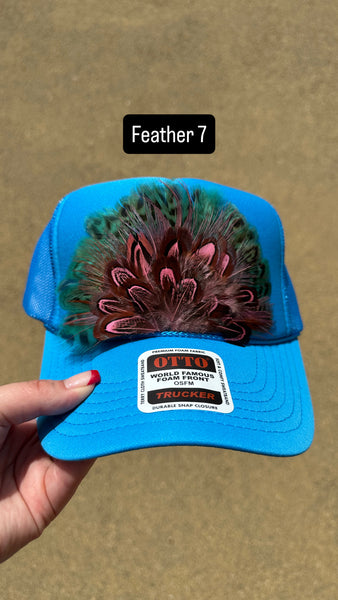 BLUE FEATHER TRUCKER HAT