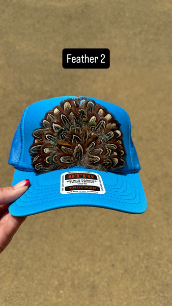 BLUE FEATHER TRUCKER HAT
