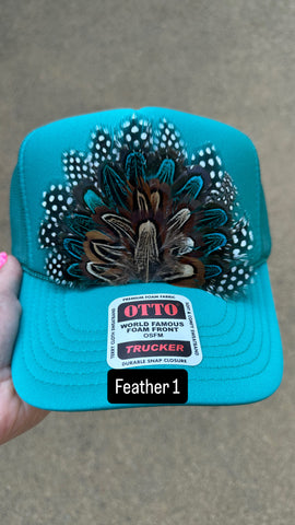 TEAL FEATHER TRUCKER HAT