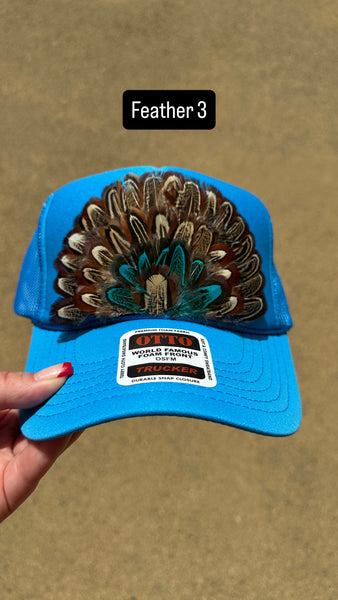 BLUE FEATHER TRUCKER HAT