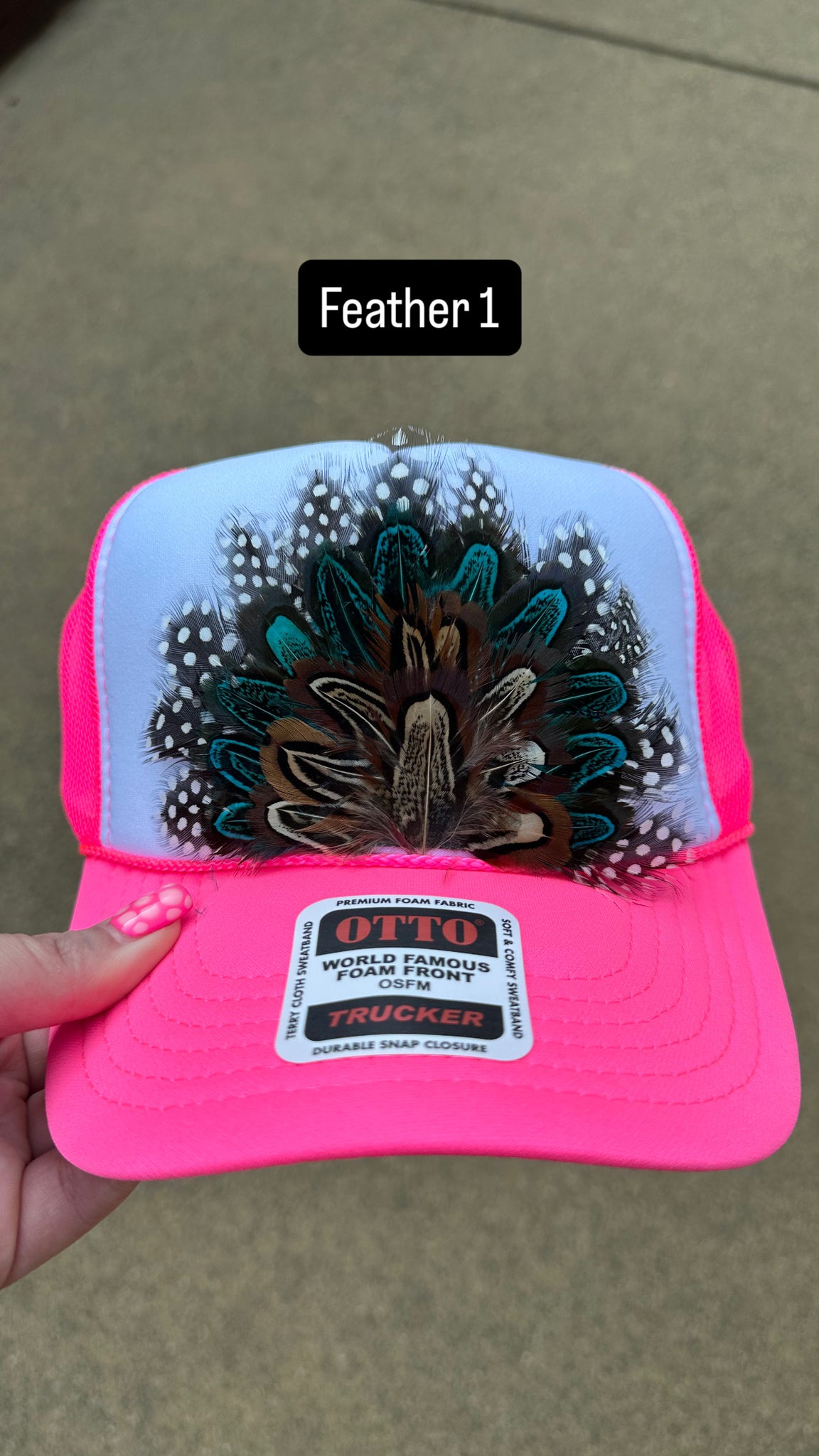 HOT PINK AND WHITE FEATHER TRUCKER HAT