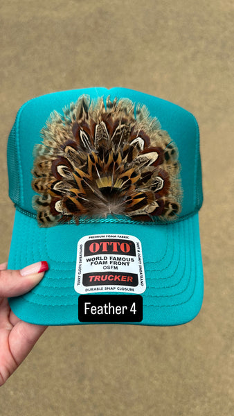 TEAL FEATHER TRUCKER HAT