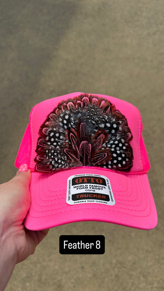 HOT PINK FEATHER TRUCKER HAT