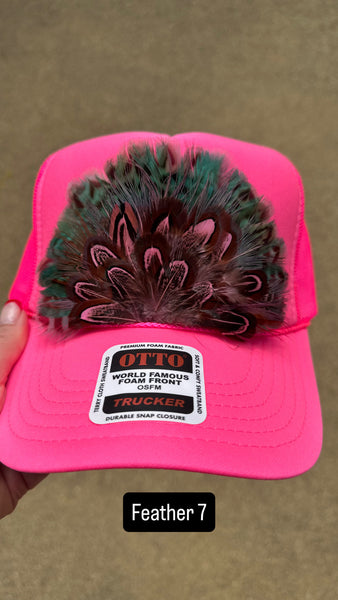 HOT PINK FEATHER TRUCKER HAT
