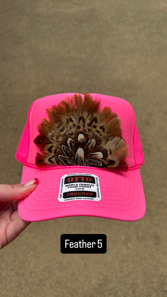 HOT PINK FEATHER TRUCKER HAT