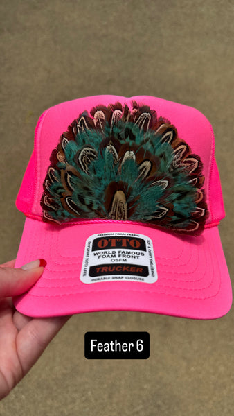 HOT PINK FEATHER TRUCKER HAT