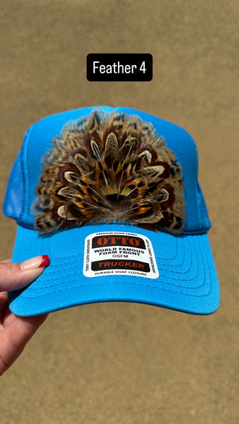 BLUE FEATHER TRUCKER HAT