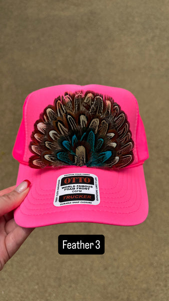 HOT PINK FEATHER TRUCKER HAT