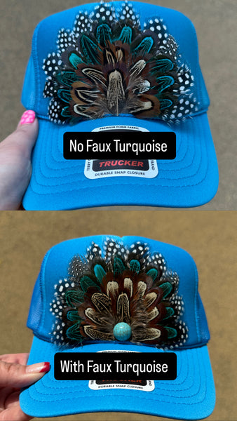 BLUE FEATHER TRUCKER HAT
