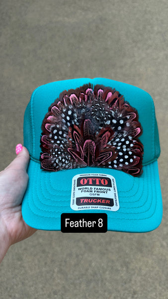 TEAL FEATHER TRUCKER HAT