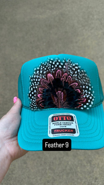 TEAL FEATHER TRUCKER HAT