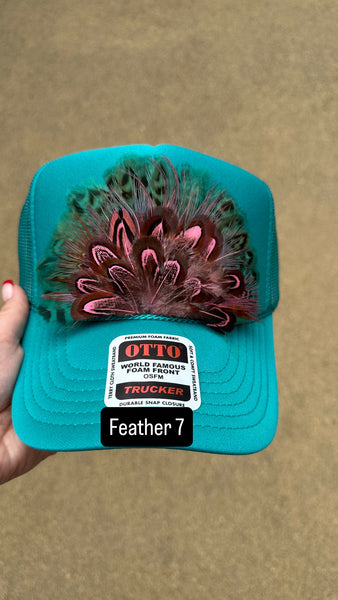 TEAL FEATHER TRUCKER HAT