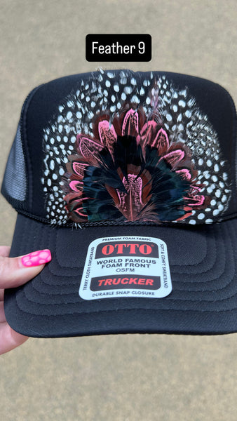 BLACK FEATHER TRUCKER HAT