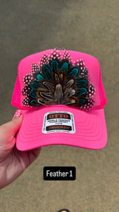 HOT PINK FEATHER TRUCKER HAT
