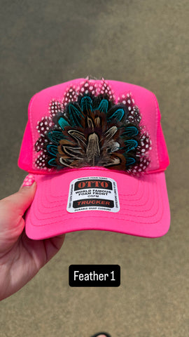 HOT PINK FEATHER TRUCKER HAT