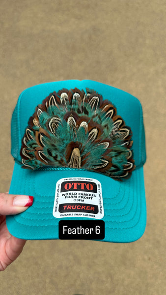 TEAL FEATHER TRUCKER HAT
