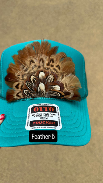 TEAL FEATHER TRUCKER HAT