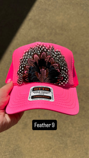 HOT PINK FEATHER TRUCKER HAT
