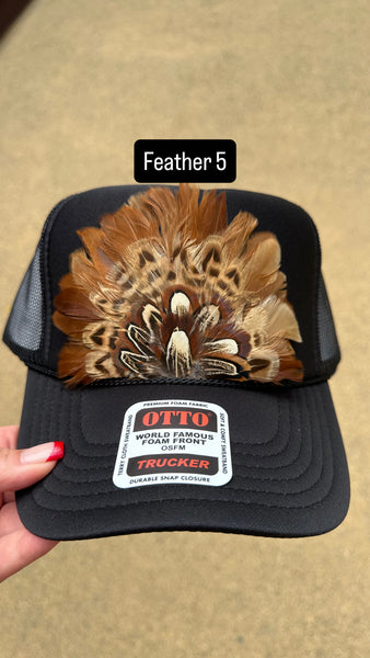 BLACK FEATHER TRUCKER HAT
