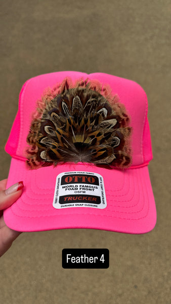 HOT PINK FEATHER TRUCKER HAT