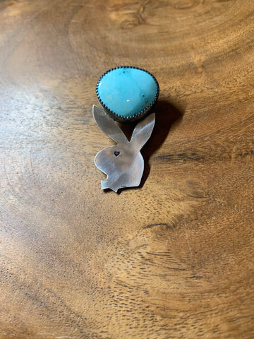 STERLING SILVER BUNNY CHARM WITH LARGE WHITE WATER TURQUOISE