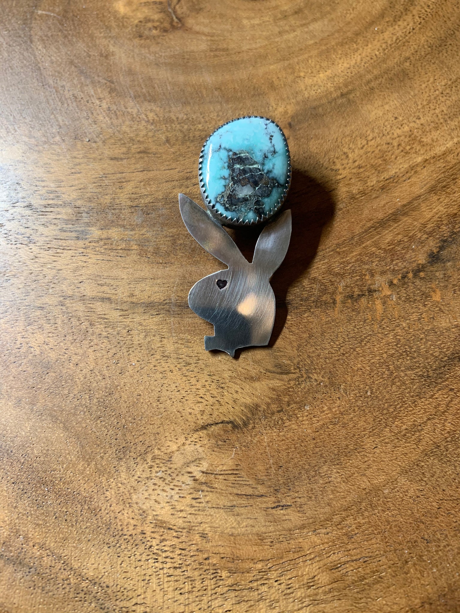 STERLING SILVER BUNNY CHARM WITH LARGE WHITE WATER TURQUOISE