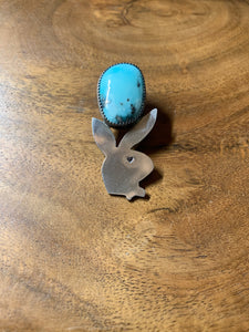 STERLING SILVER BUNNY CHARM WITH LARGE WHITE WATER TURQUOISE