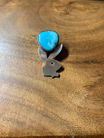 STERLING SILVER BUNNY CHARM WITH LARGE WHITE WATER TURQUOISE