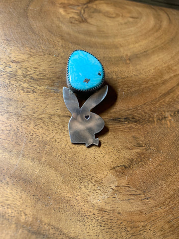 STERLING SILVER BUNNY CHARM WITH LARGE WHITE WATER TURQUOISE